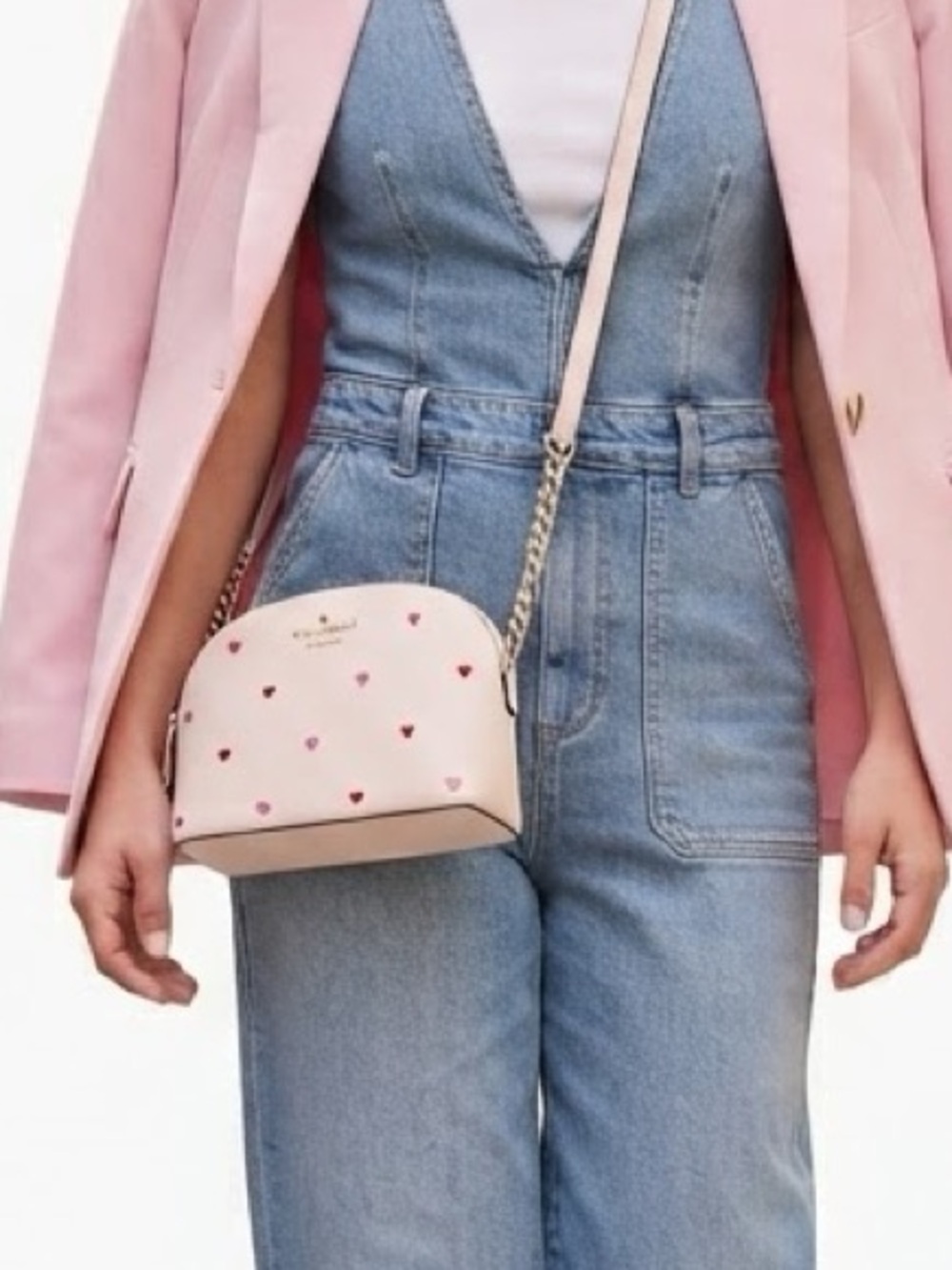 Kate Spade Spencer Heart Studs Small Dome Crossbody Bag Saffiano Leather